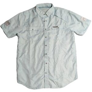 Grunt Style Tactical Fishing Shirt Mens Medium Blue Ripstop Snap Button USA Flag
